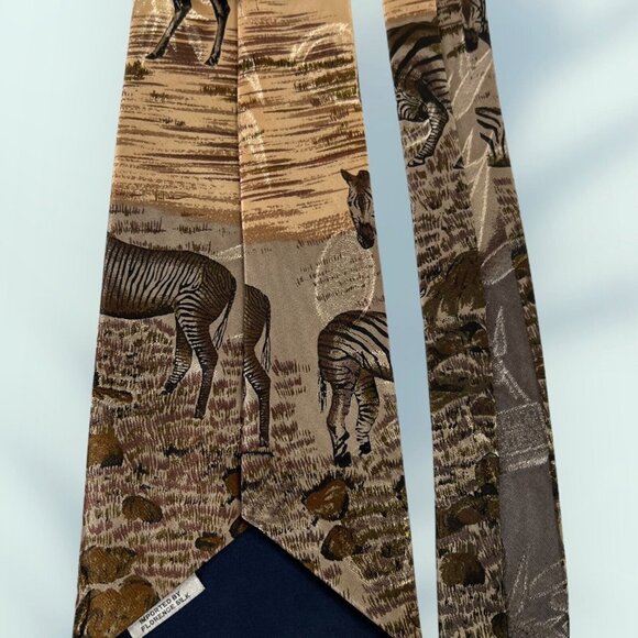 Florence & K Inc. Mens Tie Necktie Silk 4"x58" Zebra Elk Deer Gold Tan Black - Picture 4 of 7